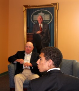 Ronald Cooper getting ready to interview Marlin Fitzwater 